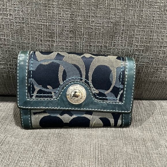Coach Handbags - Coach Blue Signature Folding Wallet